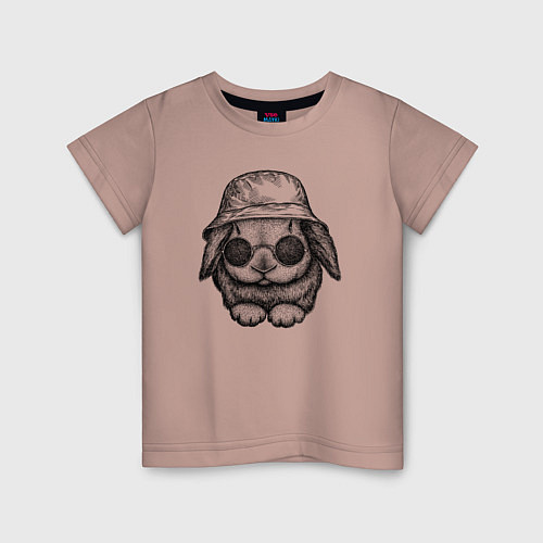 Детская футболка Зайчишка в панаме / Пыльно-розовый – фото 1