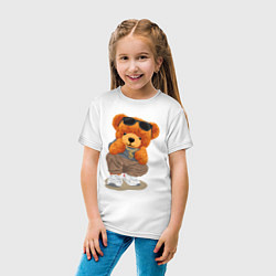 Футболка хлопковая детская Плюшевый медведь в очках, цвет: белый — фото 2