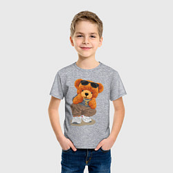 Футболка хлопковая детская Плюшевый медведь в очках, цвет: меланж — фото 2
