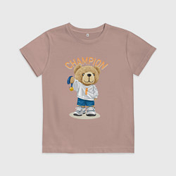 Футболка хлопковая детская Плюшевый медведь чемпион, цвет: пыльно-розовый