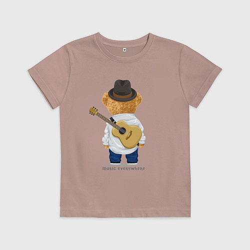 Детская футболка Плюшевый медвежонок - музыкант / Пыльно-розовый – фото 1