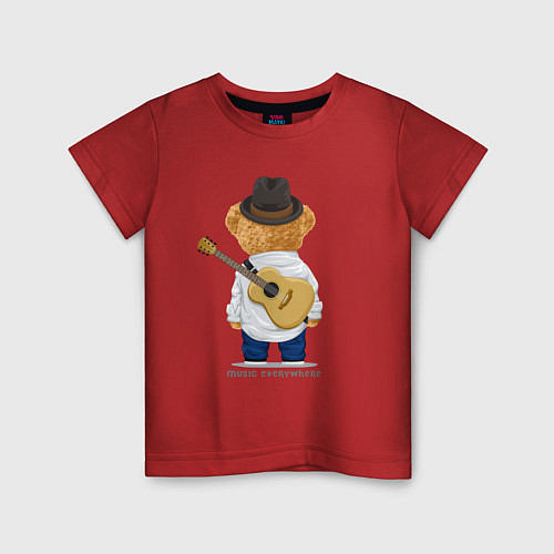 Детская футболка Плюшевый медвежонок - музыкант / Красный – фото 1