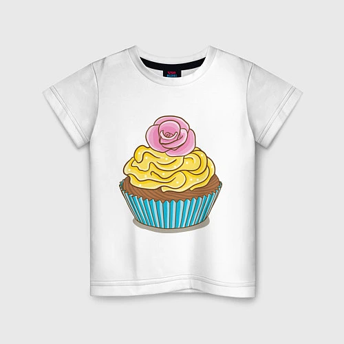 Детская футболка Кекс с розочкой / Белый – фото 1