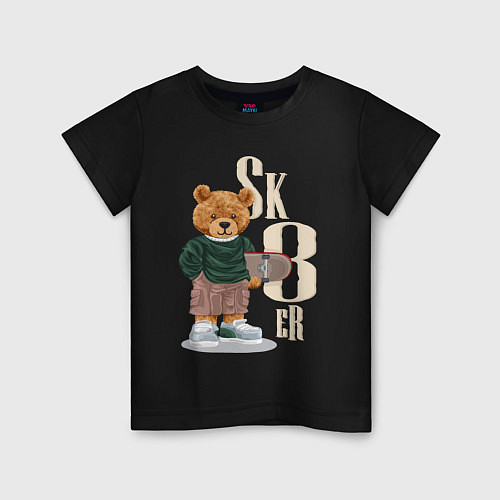 Детская футболка Плюшевый мишка - скейтер / Черный – фото 1