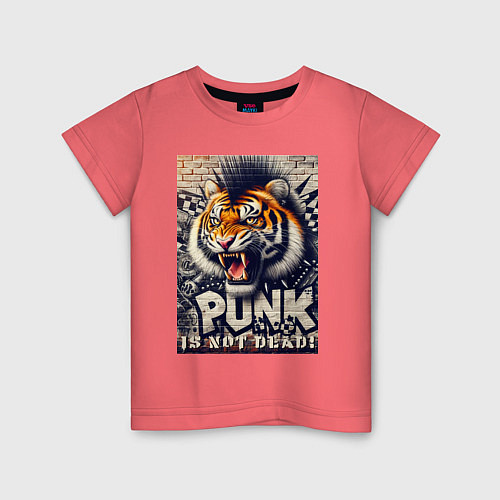 Детская футболка Cool tiger - punks not dead / Коралловый – фото 1