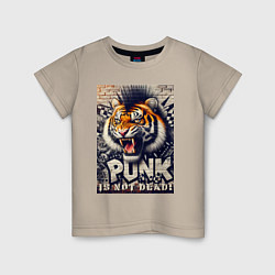 Футболка хлопковая детская Cool tiger - punks not dead, цвет: миндальный