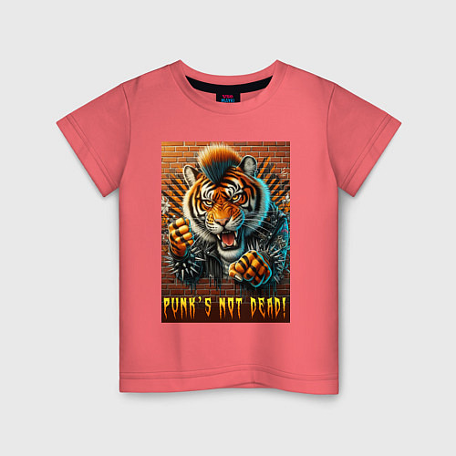 Детская футболка Punks not dead - motto tiger / Коралловый – фото 1