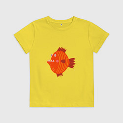 Футболка хлопковая детская Зубастая рыба, цвет: желтый