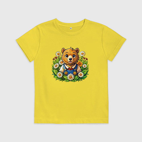 Детская футболка Медведь среди ромашек / Желтый – фото 1