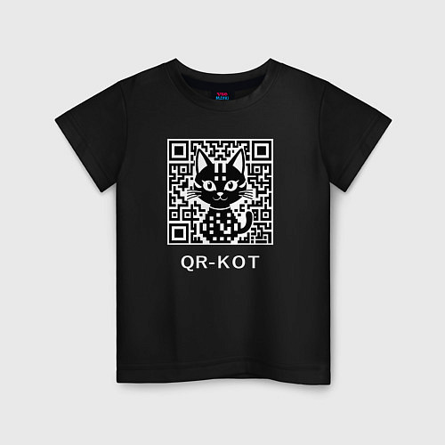 Детская футболка QR-кот / Черный – фото 1