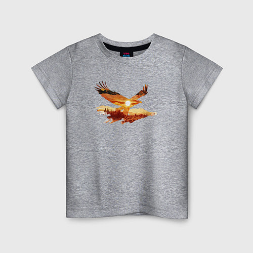Детская футболка Летящий орел и пейзаж с эффектом двойной экспозици / Меланж – фото 1