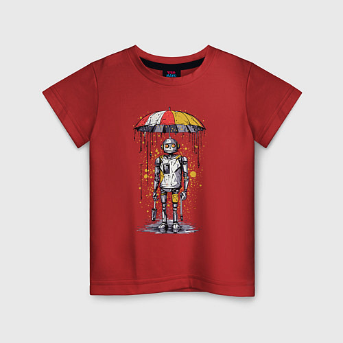Детская футболка Одинокий робот под зонтом / Красный – фото 1
