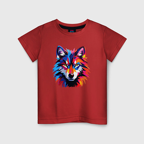 Детская футболка Красочный волк поп арт / Красный – фото 1