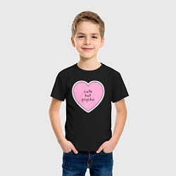 Футболка хлопковая детская Cute but psycho pink heart, цвет: черный — фото 2