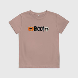 Футболка хлопковая детская Тыква и череп: хэллоуинская страшилка, цвет: пыльно-розовый