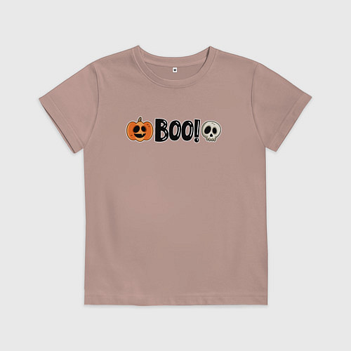 Детская футболка Тыква и череп: хэллоуинская страшилка / Пыльно-розовый – фото 1