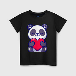 Футболка хлопковая детская Панда и сердечко, цвет: черный