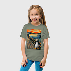 Футболка хлопковая детская Пингвин кричит - мем картина Мунка ai art, цвет: авокадо — фото 2