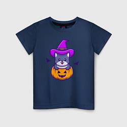 Футболка хлопковая детская Kitty halloween, цвет: тёмно-синий