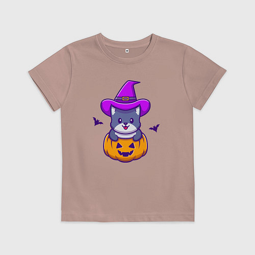 Детская футболка Kitty halloween / Пыльно-розовый – фото 1