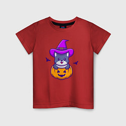 Футболка хлопковая детская Kitty halloween, цвет: красный