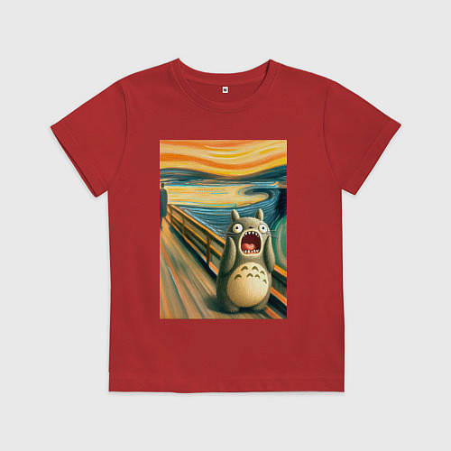 Детская футболка Тоторо кричит - мем нейросеть / Красный – фото 1
