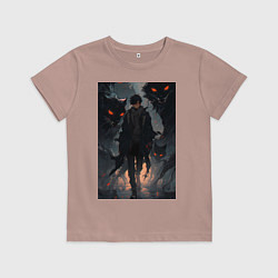 Футболка хлопковая детская Мэгуми Фусигуро арт Магическая битва, цвет: пыльно-розовый