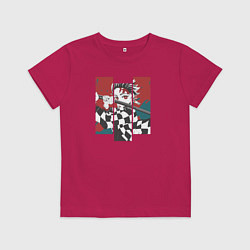 Футболка хлопковая детская Тандзиро 3 экрана Клинок рассекающий демонов, цвет: маджента