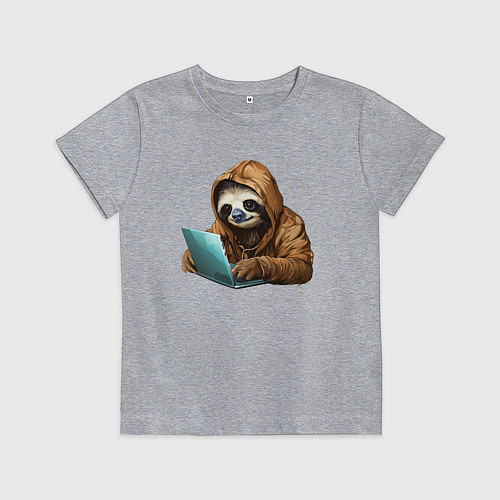 Детская футболка Ленивец за ноутбуком / Меланж – фото 1