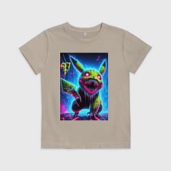Футболка хлопковая детская Pikachu - nightmare ai art fantasy, цвет: миндальный