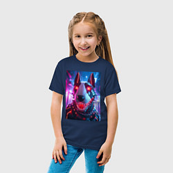Футболка хлопковая детская Морда кибер бультерьера - неоновое свечение, цвет: тёмно-синий — фото 2
