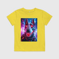 Детская футболка Морда кибер бультерьера - неоновое свечение