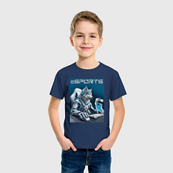 Футболка хлопковая детская Крутой волчара киберспортсмен - нейросеть, цвет: тёмно-синий — фото 2