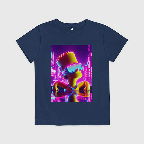 Детская футболка Барт Симпсон в бассейне - неоновое свечение / Тёмно-синий – фото 1