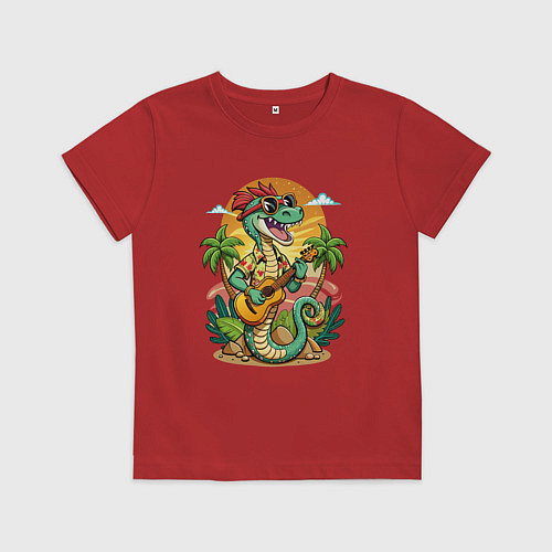 Детская футболка Веселая змея играет на гитаре / Красный – фото 1