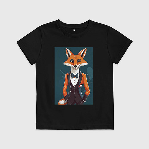 Детская футболка Обаятельный лис в смокинге / Черный – фото 1