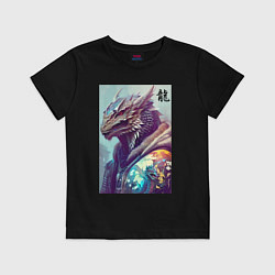 Футболка хлопковая детская Cool dragon - hieroglyph ai art, цвет: черный