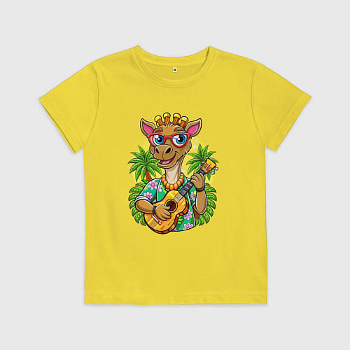 Детская футболка Жираф играет на гитаре жаркое лето / Желтый – фото 1