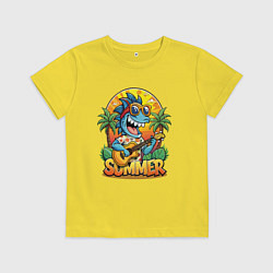 Футболка хлопковая детская Акула играет на гитаре жарким летом, цвет: желтый