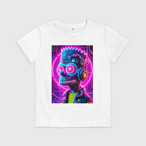 Детская футболка Кибер Барт Симпсон - неоновое свечение / Белый – фото 1