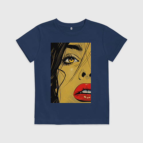 Детская футболка Женский портрет поп-арт / Тёмно-синий – фото 1