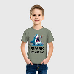 Футболка хлопковая детская Shark ice cream - ai art, цвет: авокадо — фото 2