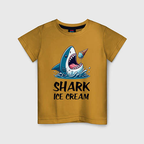 Детская футболка Shark ice cream - ai art / Горчичный – фото 1