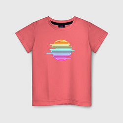 Футболка хлопковая детская Розовое геометрическое неоновое солнце, цвет: коралловый