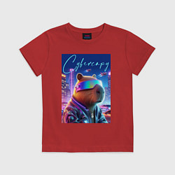 Футболка хлопковая детская Cyber capybara - neon metropolis, цвет: красный