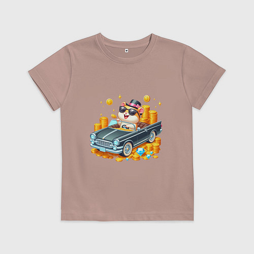Детская футболка Хомяк миллионер на автомобиле / Пыльно-розовый – фото 1