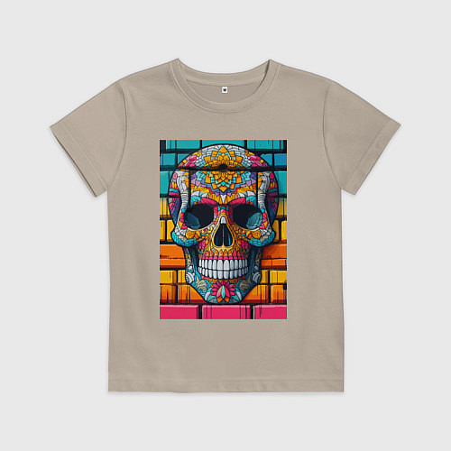 Детская футболка Череп - граффити от нейросети / Миндальный – фото 1
