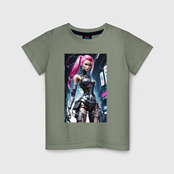 Футболка хлопковая детская Cyber Barbie from future - ai art fantasy, цвет: авокадо