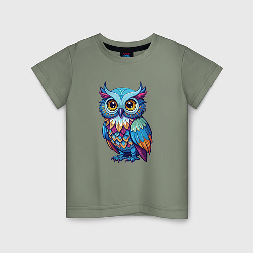 Детская футболка Яркая разноцветная сова / Авокадо – фото 1