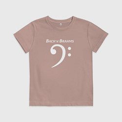 Футболка хлопковая детская Бах и Брамс по-английски с басовым ключом белым, цвет: пыльно-розовый